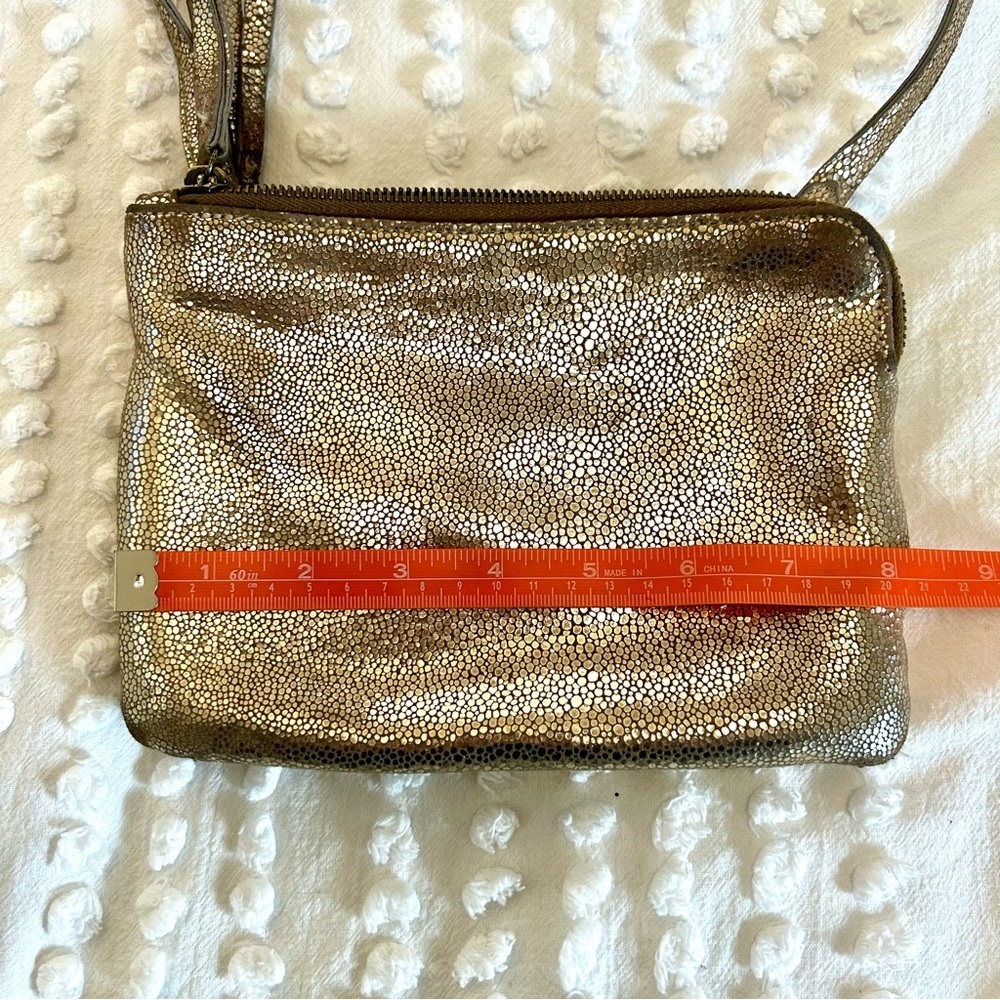 Eileen Fisher Gold Metallic Leather Crossbody Bag - Picture 8 of 12